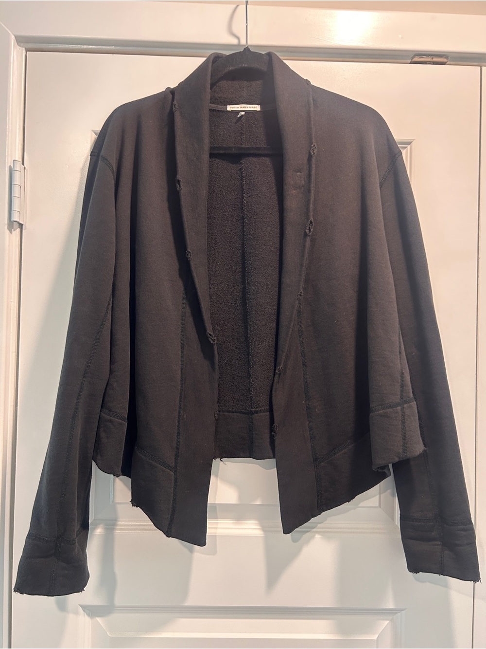 Standard James Perse Black French Terry Distressed Open Front Cardigan Medium